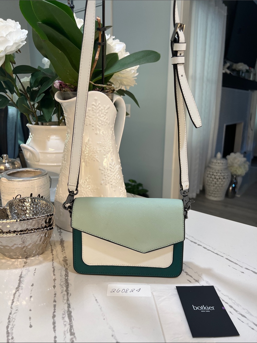 Botkier New York Colorblock Crossbody in Mint, Cream & Teal Leather